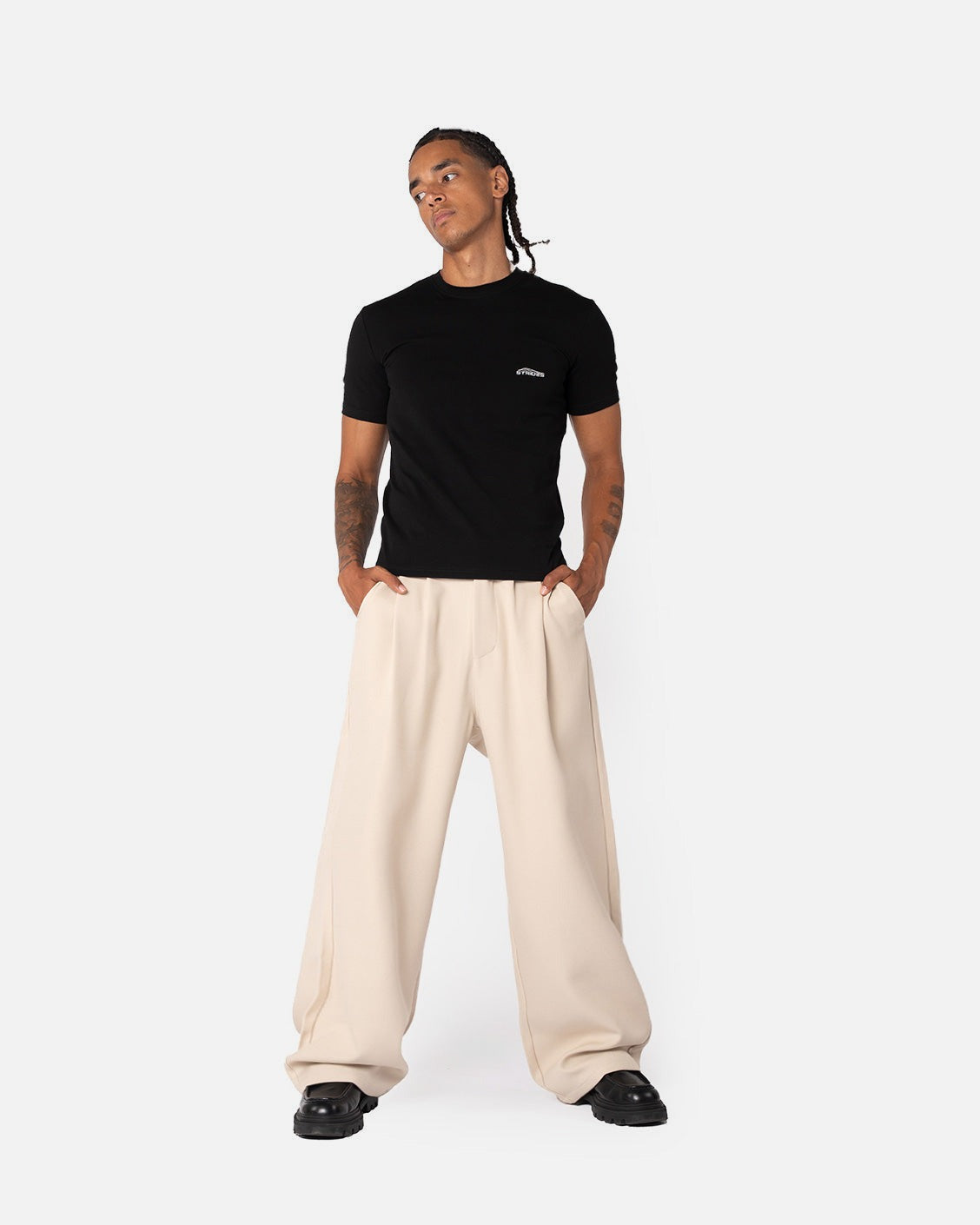 Tailored Pleat Pants Beige, product view 3 on a light grey background