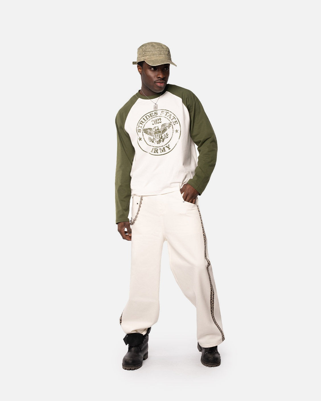 Army Raglan Longsleeve Olive, product view 8 on a light grey background