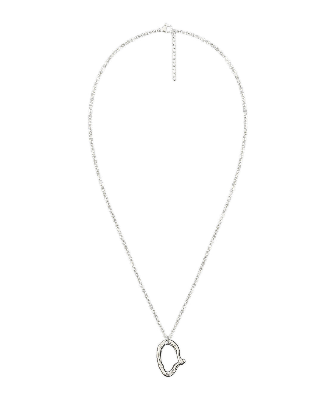 Silver necklace with a unique pendant on a white background