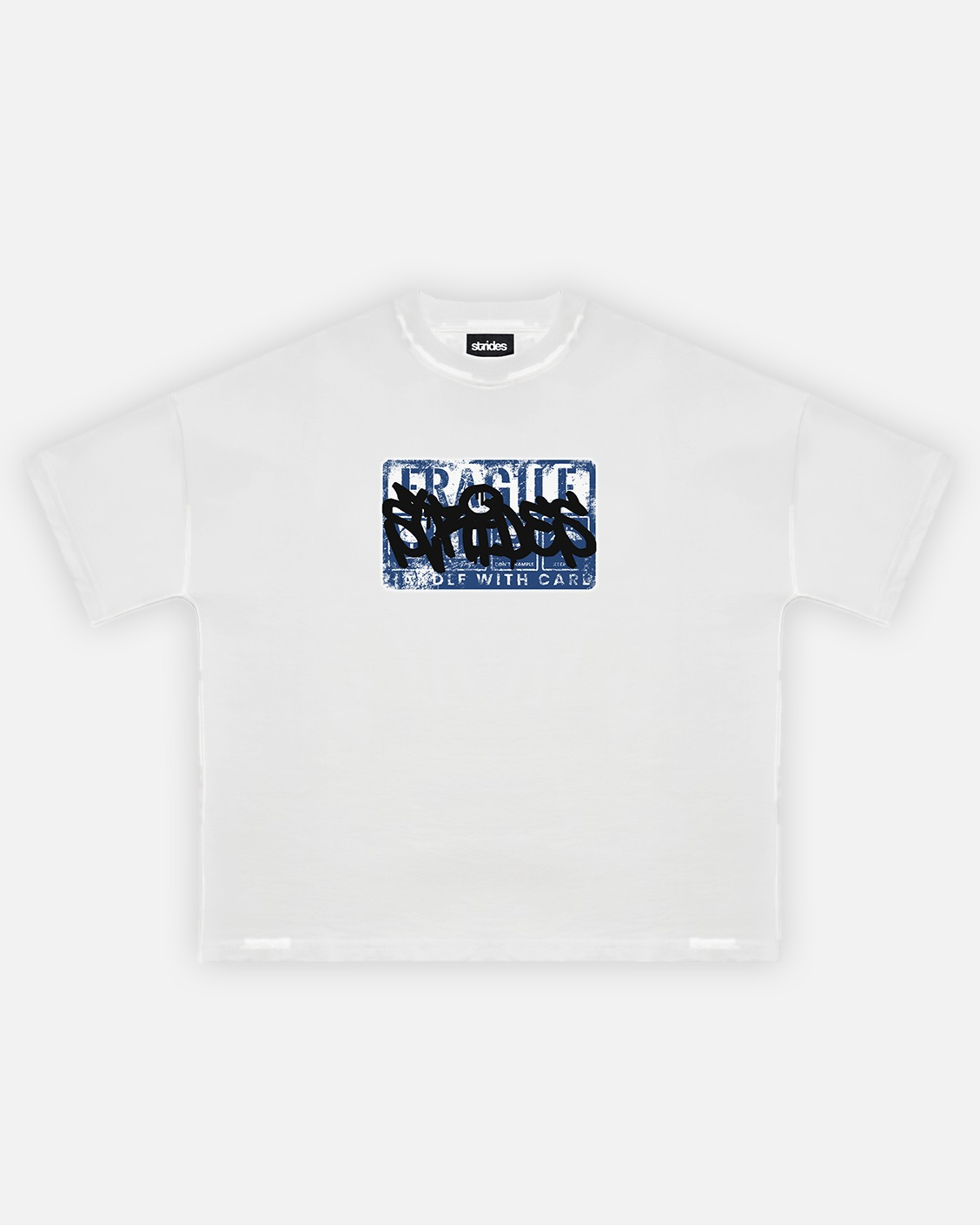 White t-shirt with a graphic design on a white background
