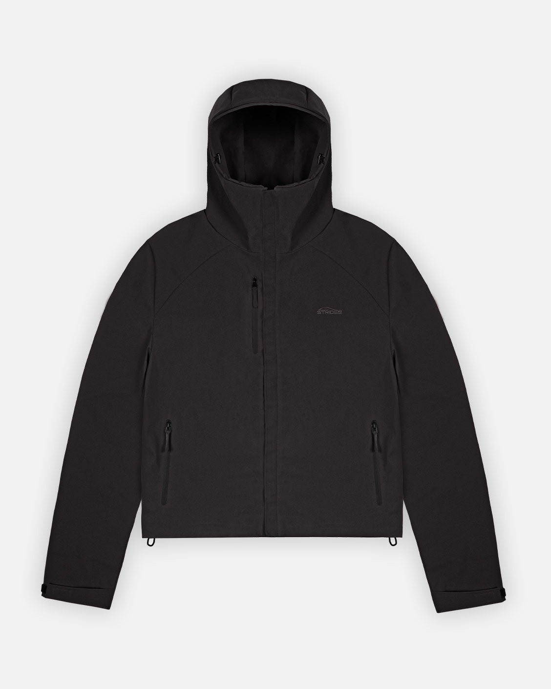 Black hooded jacket on a white background