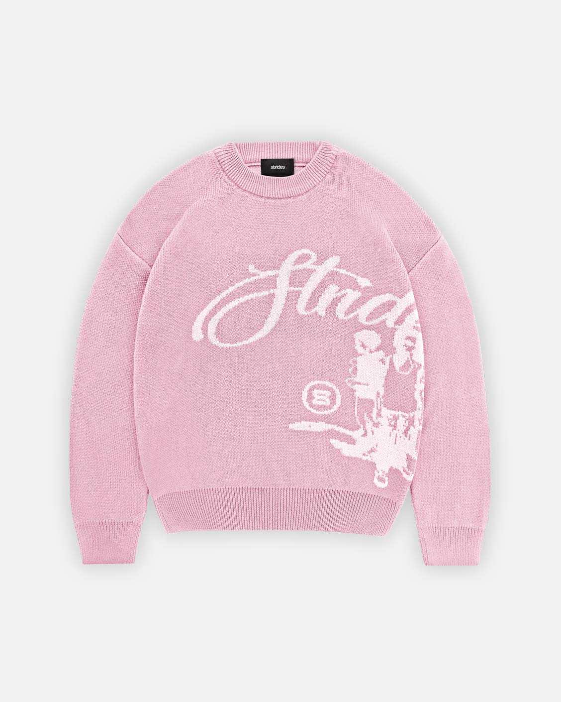 Pink Echoes jacquard knit sweater, Strides JP, front view