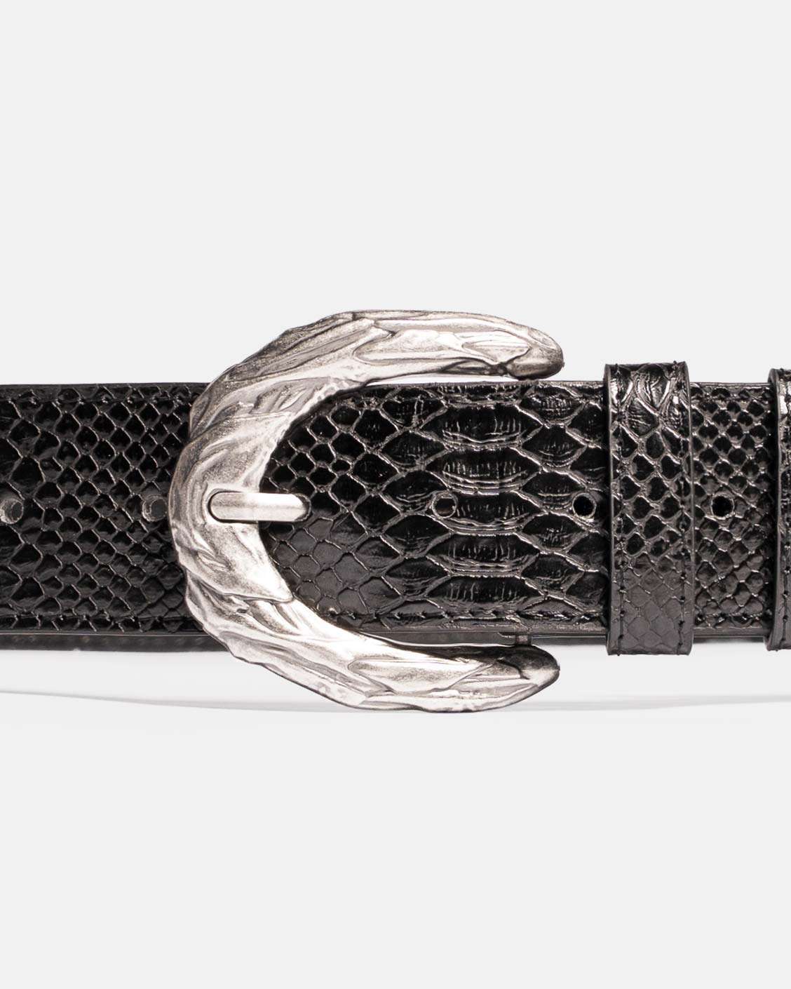 close up shot of bordeaux snake belt
