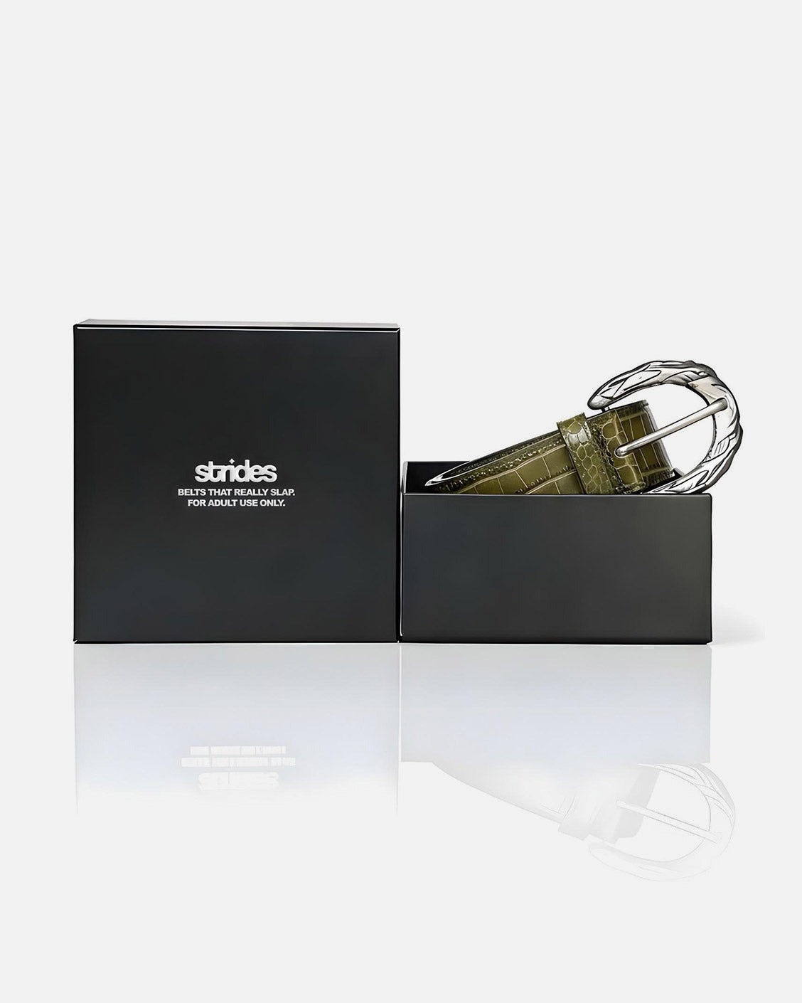 Black box with a belt inside on a white background