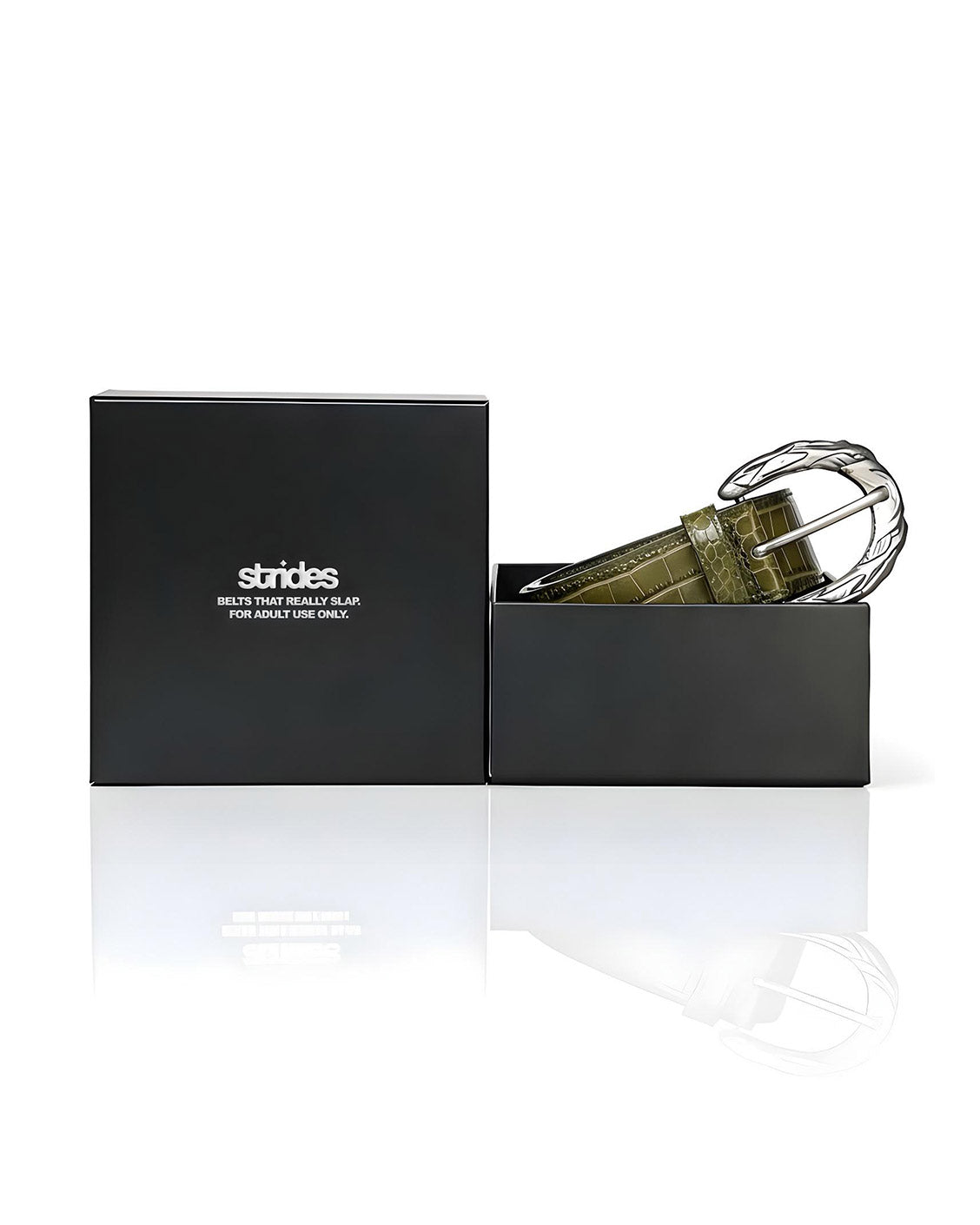 Black box with a belt inside on a white background