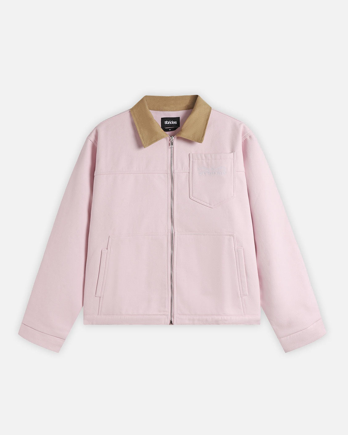 Pink jacket with brown collar on a white background