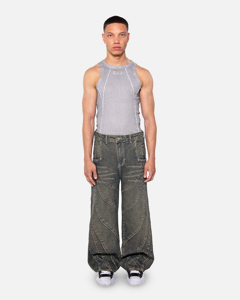 Multiclaw Denim Dark Blue Yellow, front view on a light grey background