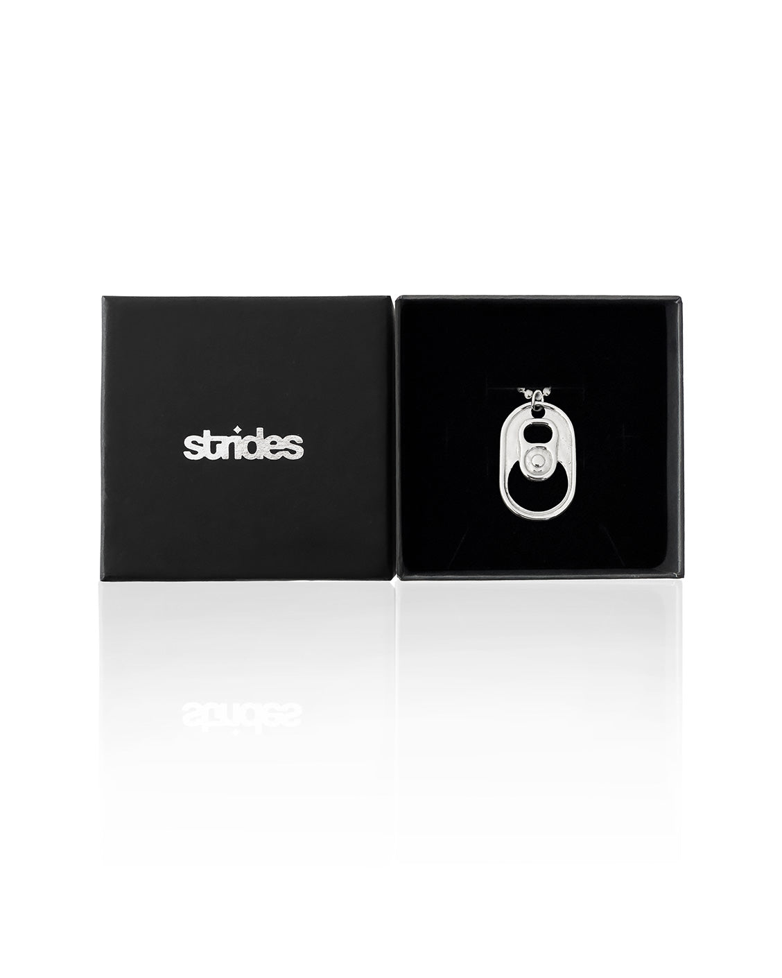 Black box with 'strides' branding and a silver ring holder on a white background