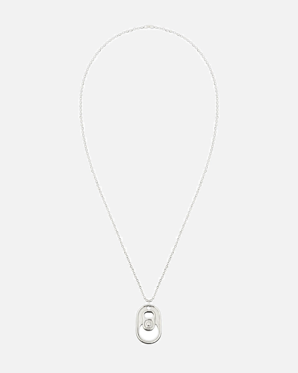 Silver necklace with a pendant on a white background