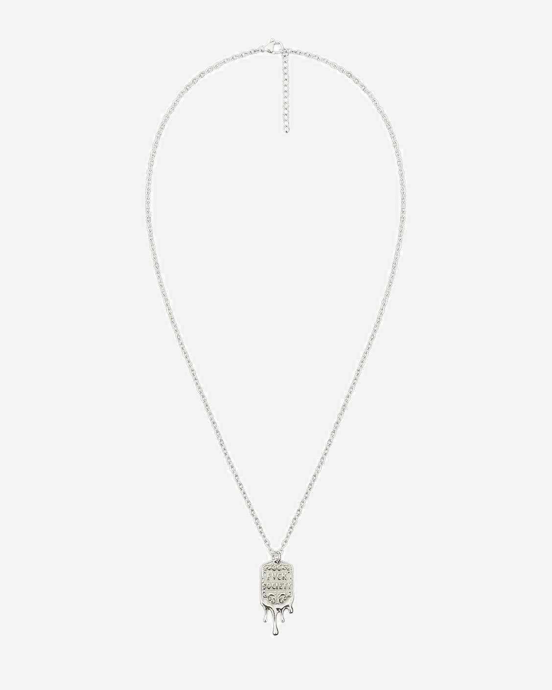 Silver necklace with a pendant on a white background