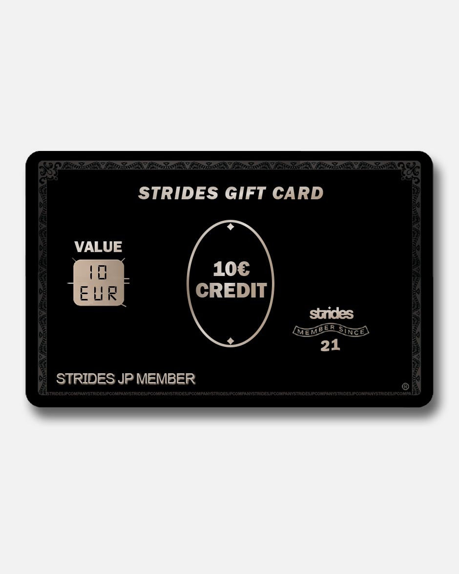 A digital representation of a Strides gift card with a value of 10 EUR credit.
