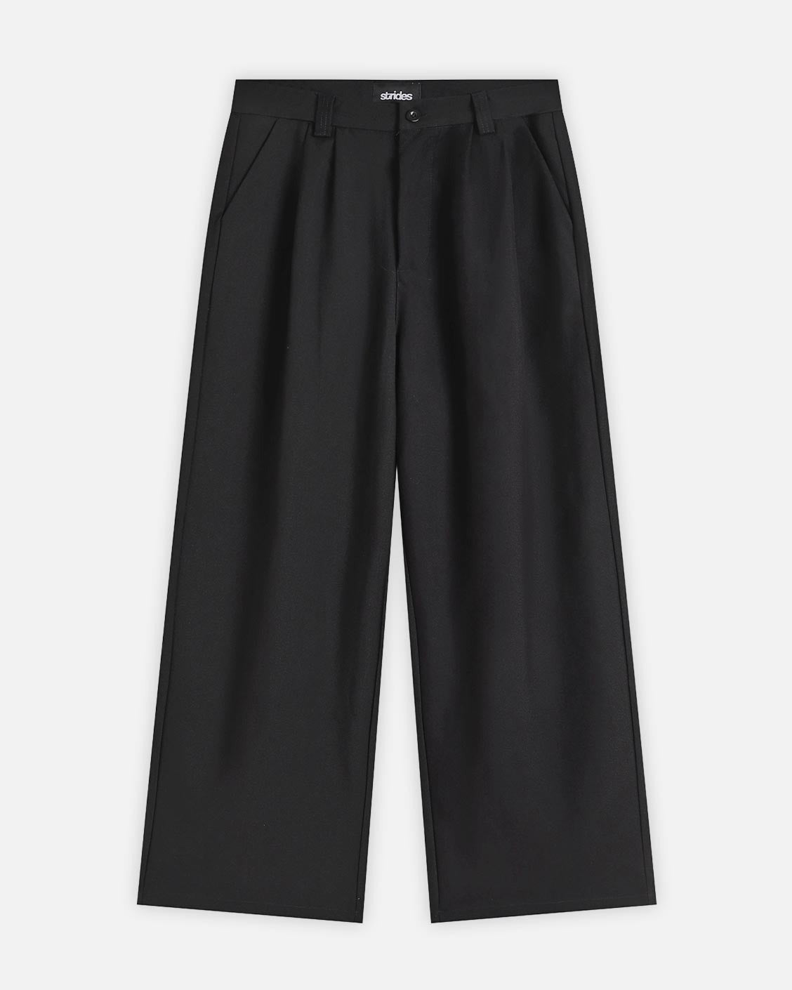 Black wide-leg pants on a white background