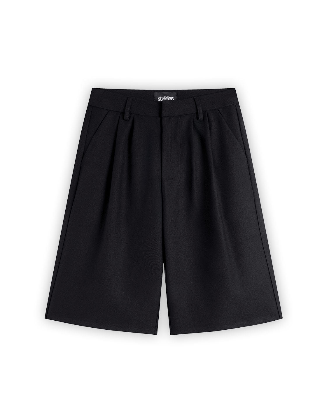 Black shorts with a brand logo on a white background