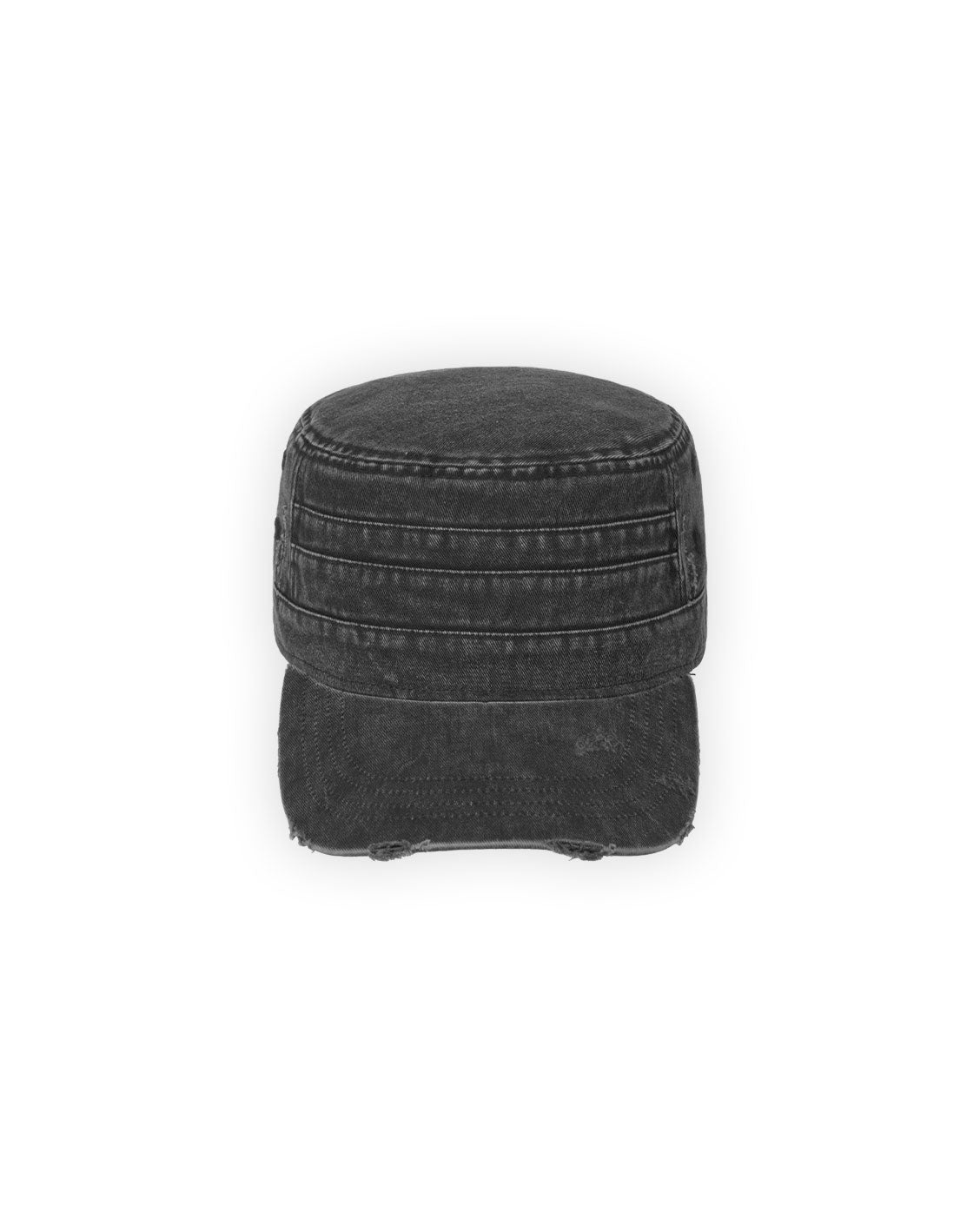 Black denim cap on a white background