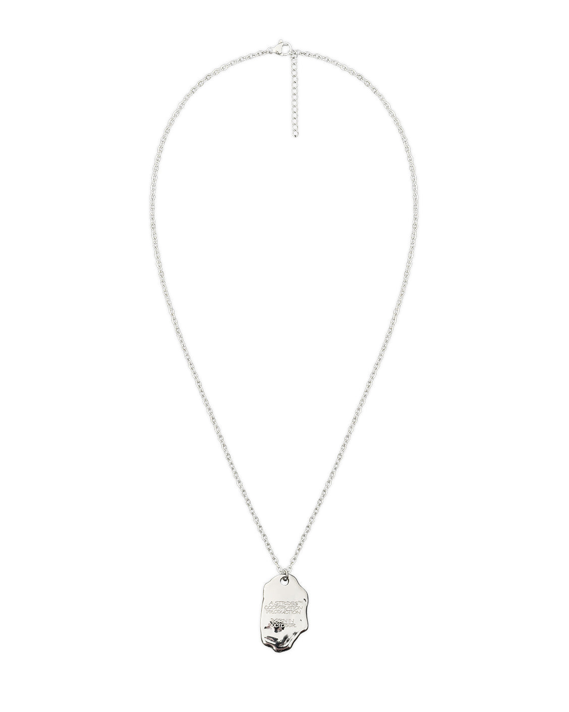 Silver necklace with a skull pendant on a white background