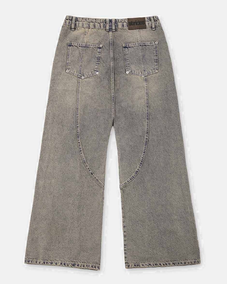 Claw Denim Light Grey Yellow, back view on a light grey background