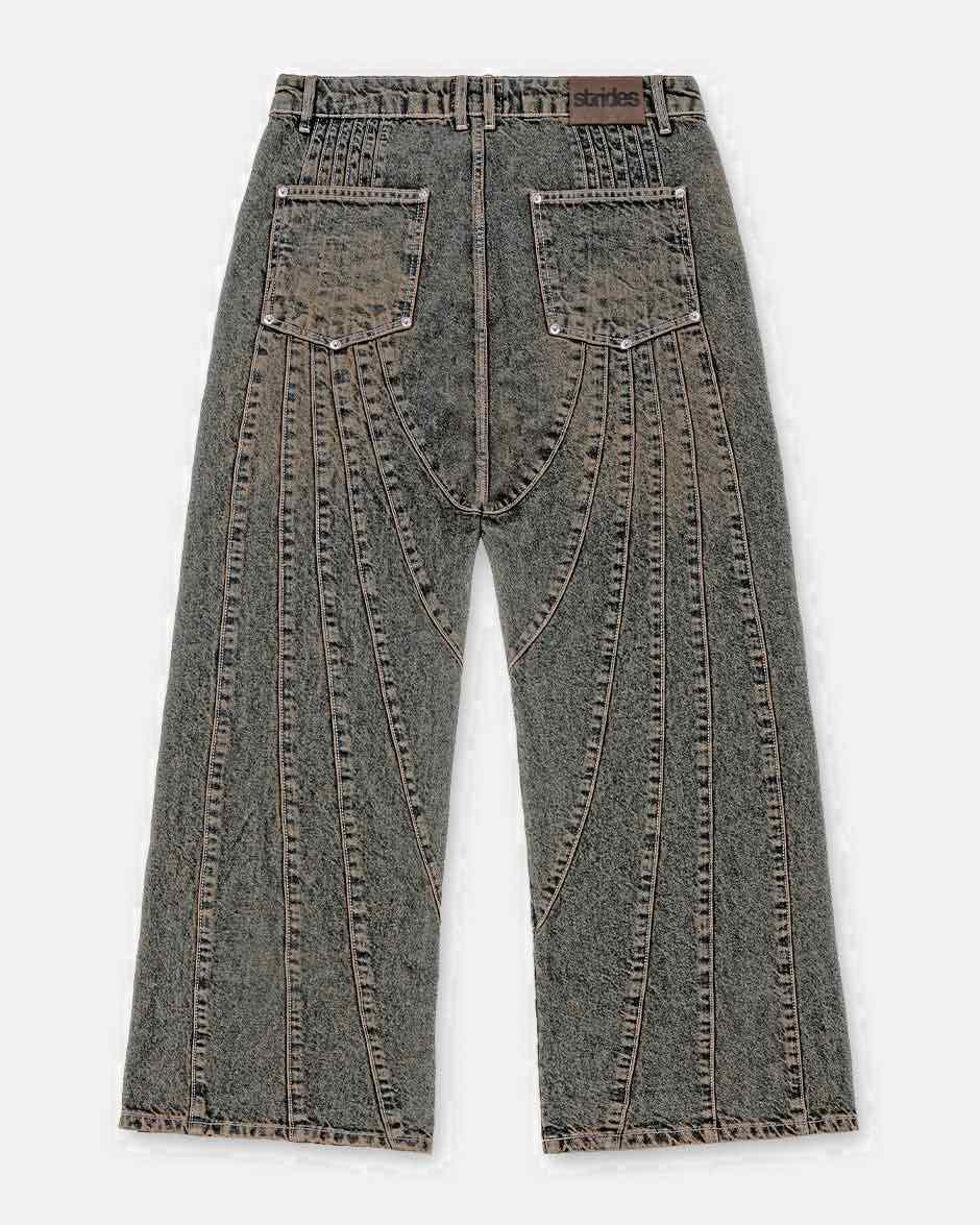 Multiclaw Denim Dark Blue Yellow, back view on a light grey background
