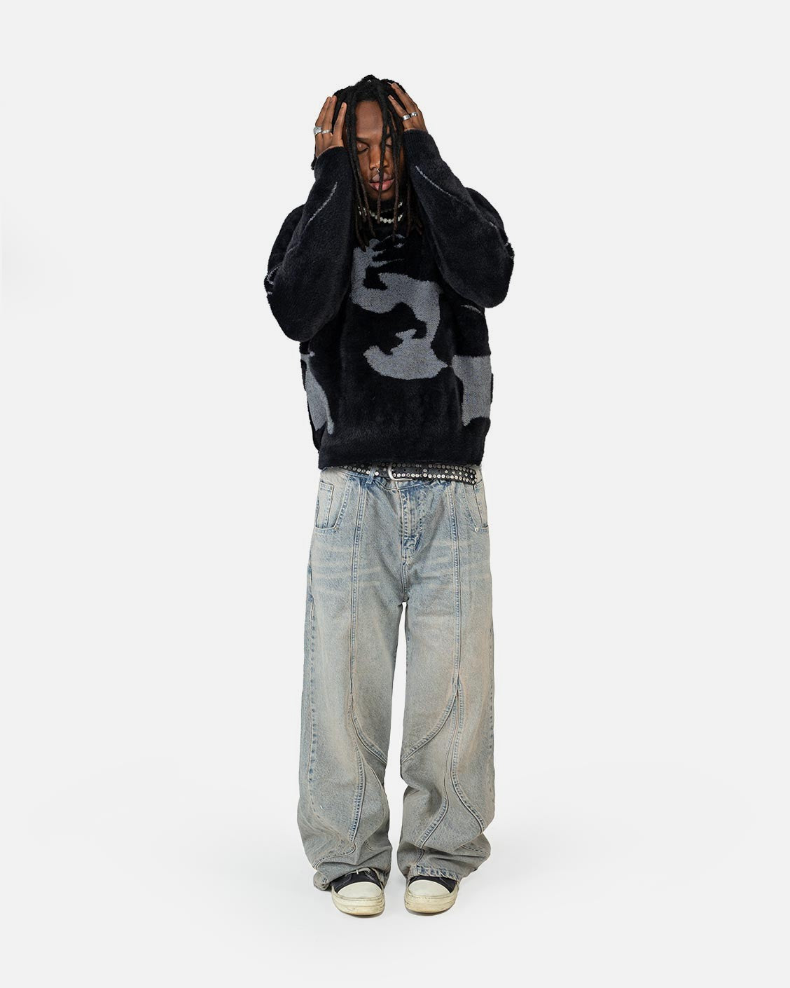 Fusion Mohair Sweater Black, product view 2 on a light grey background