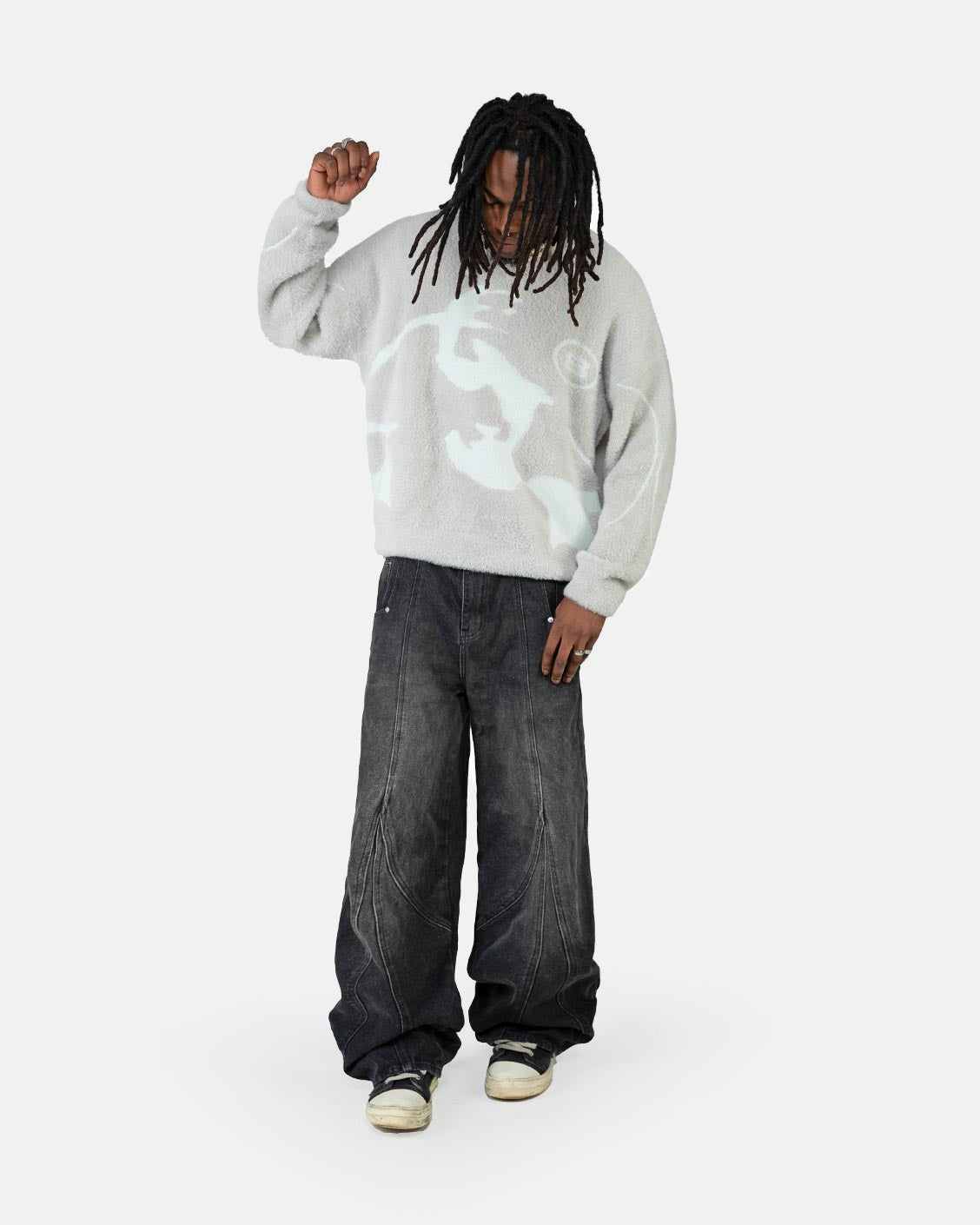Fusion Mohair Sweater Light Grey, product view 3 on a light grey background