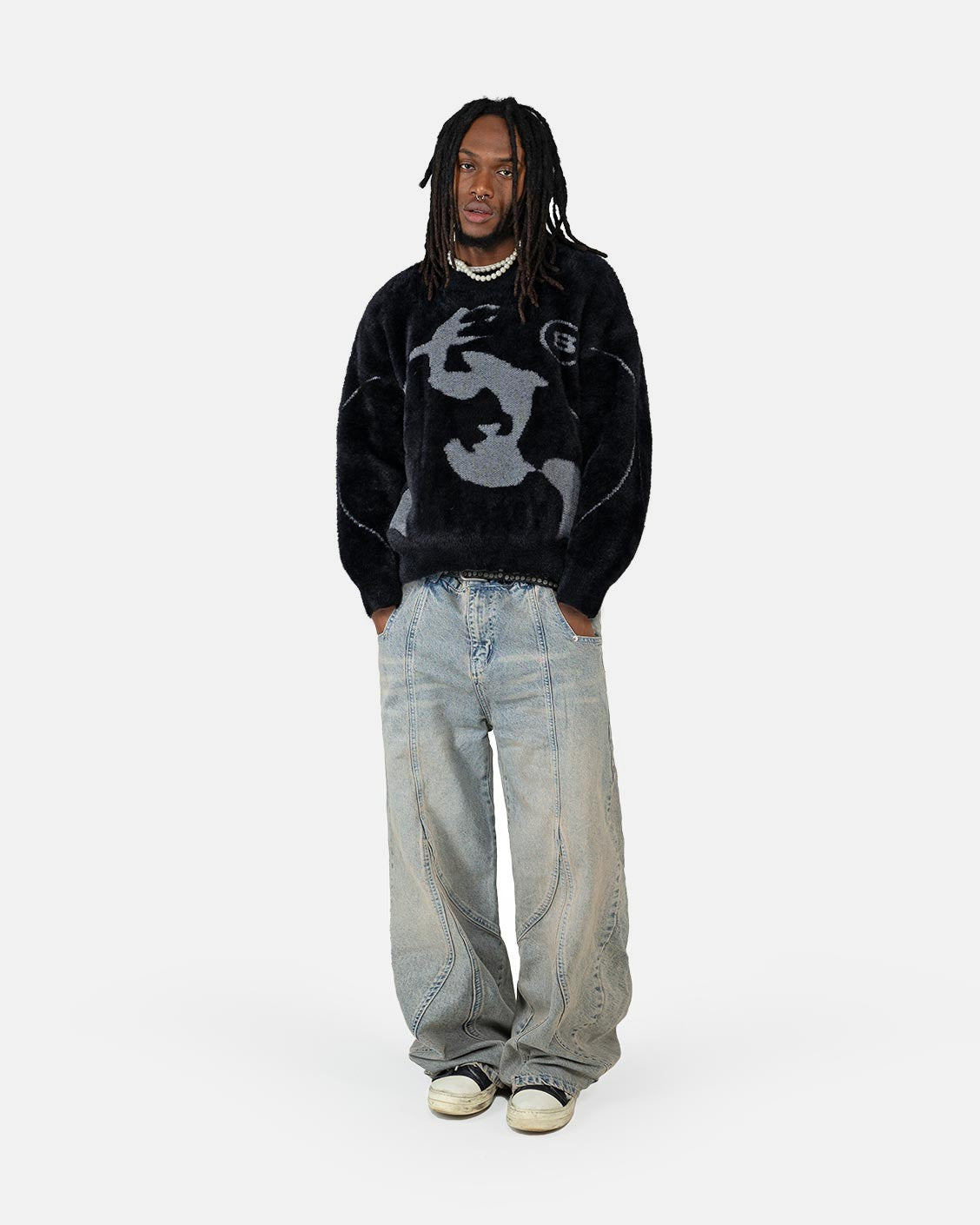 Fusion Mohair Sweater Black, product view 3 on a light grey background