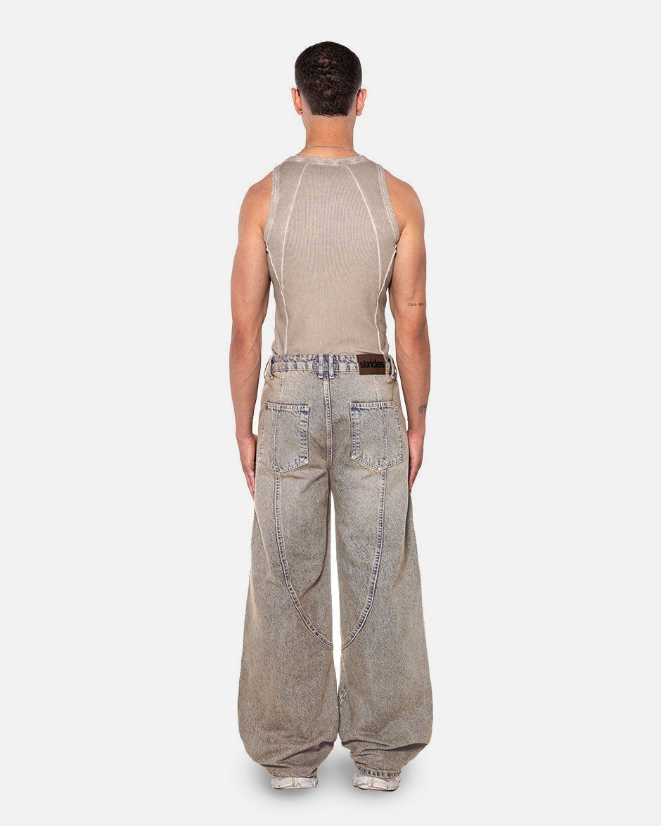 Claw Denim Light Grey Yellow, back view on a light grey background