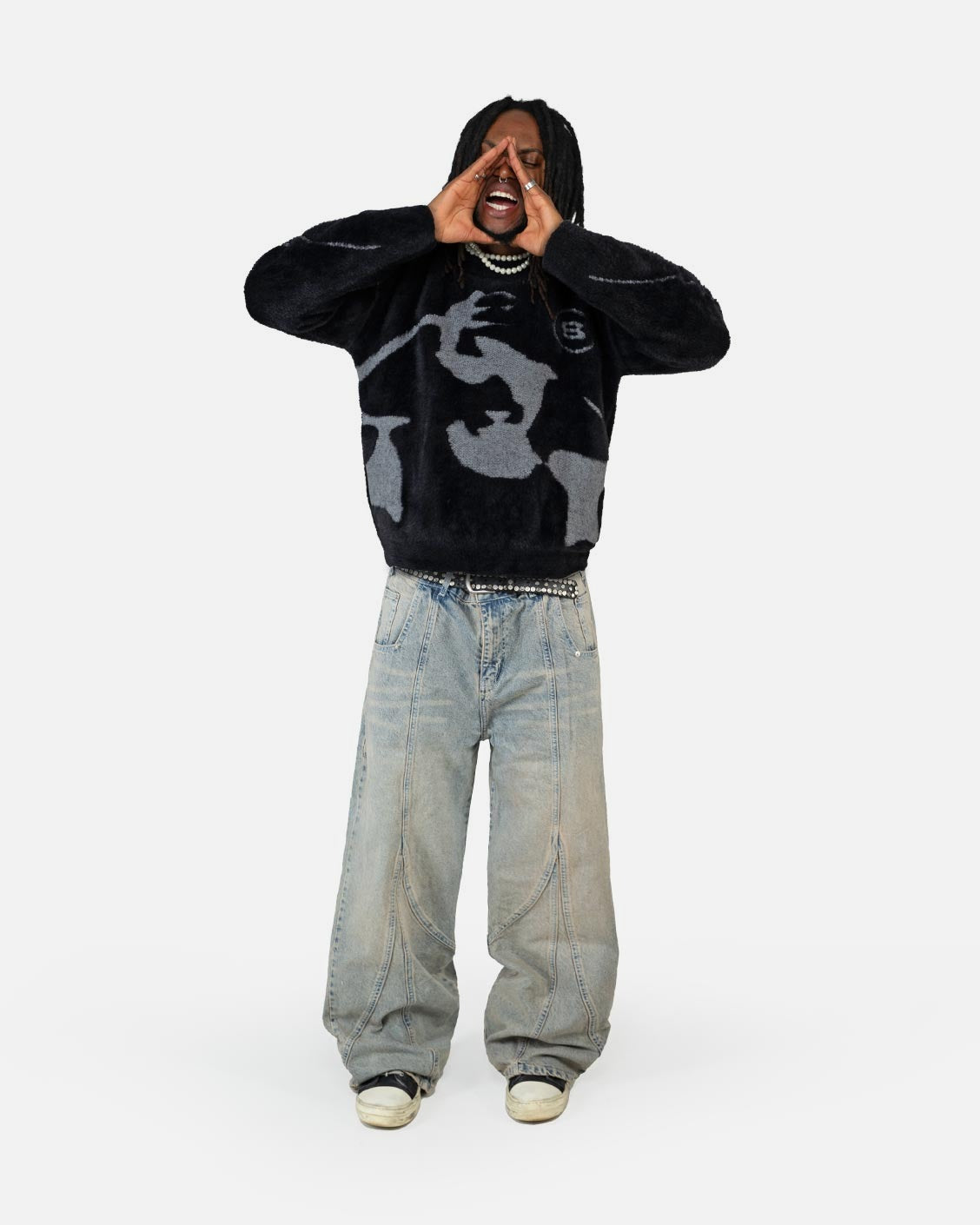Fusion Mohair Sweater Black, product view 4 on a light grey background