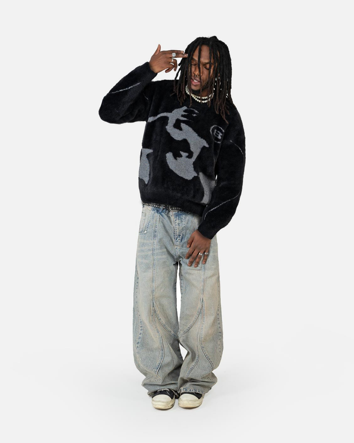 Fusion Mohair Sweater Black, product view 1 on a light grey background