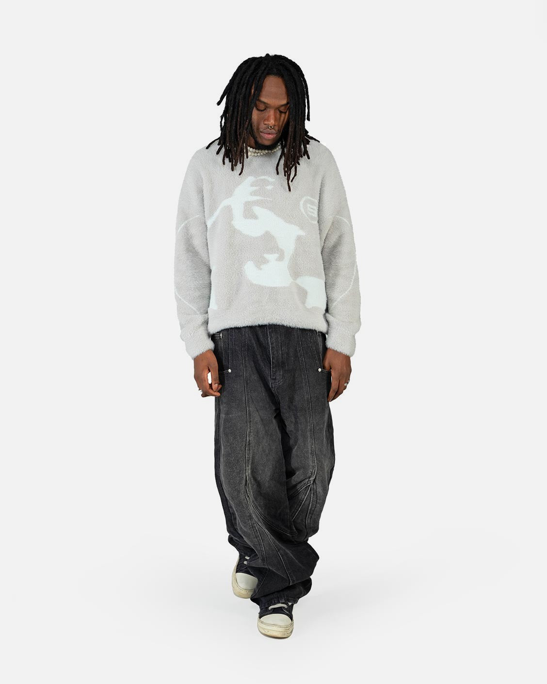 Fusion Mohair Sweater Light Grey, product view 4 on a light grey background