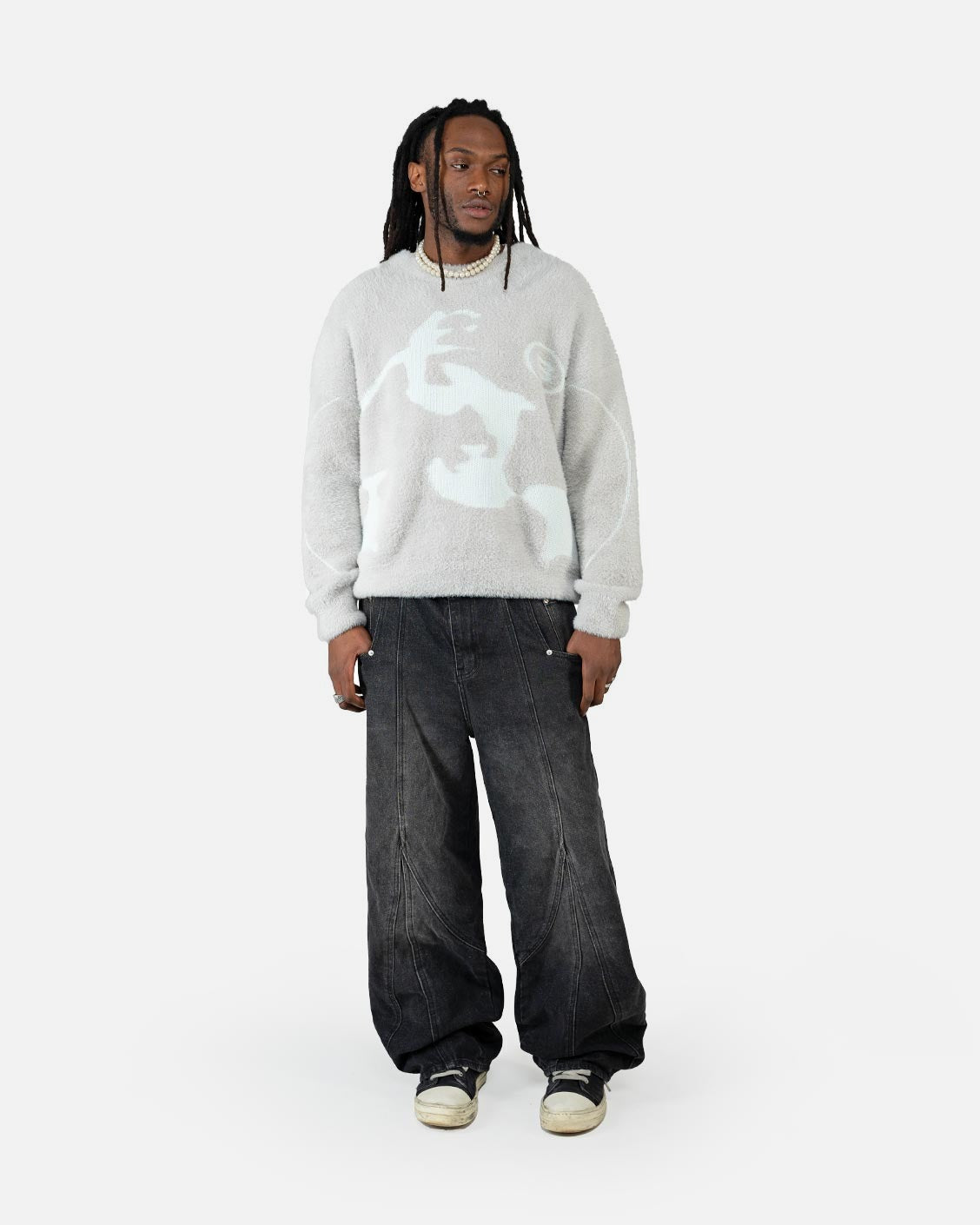 Fusion Mohair Sweater Light Grey, product view 1 on a light grey background