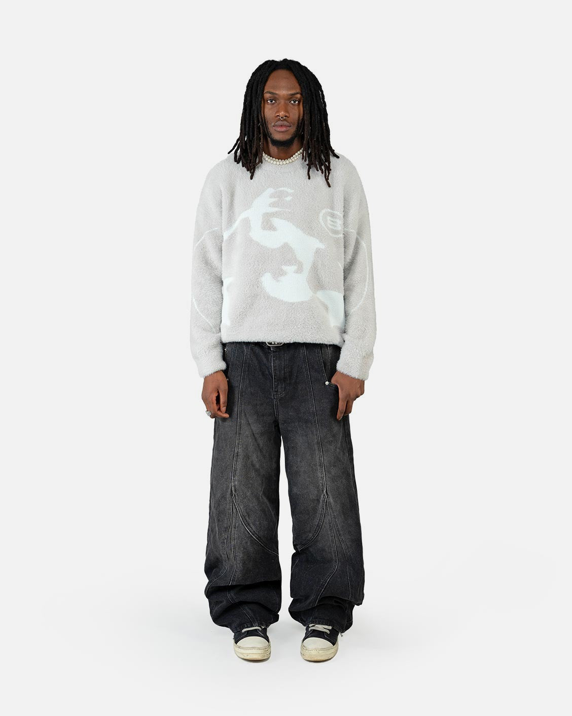 Fusion Mohair Sweater Light Grey, product view 2 on a light grey background
