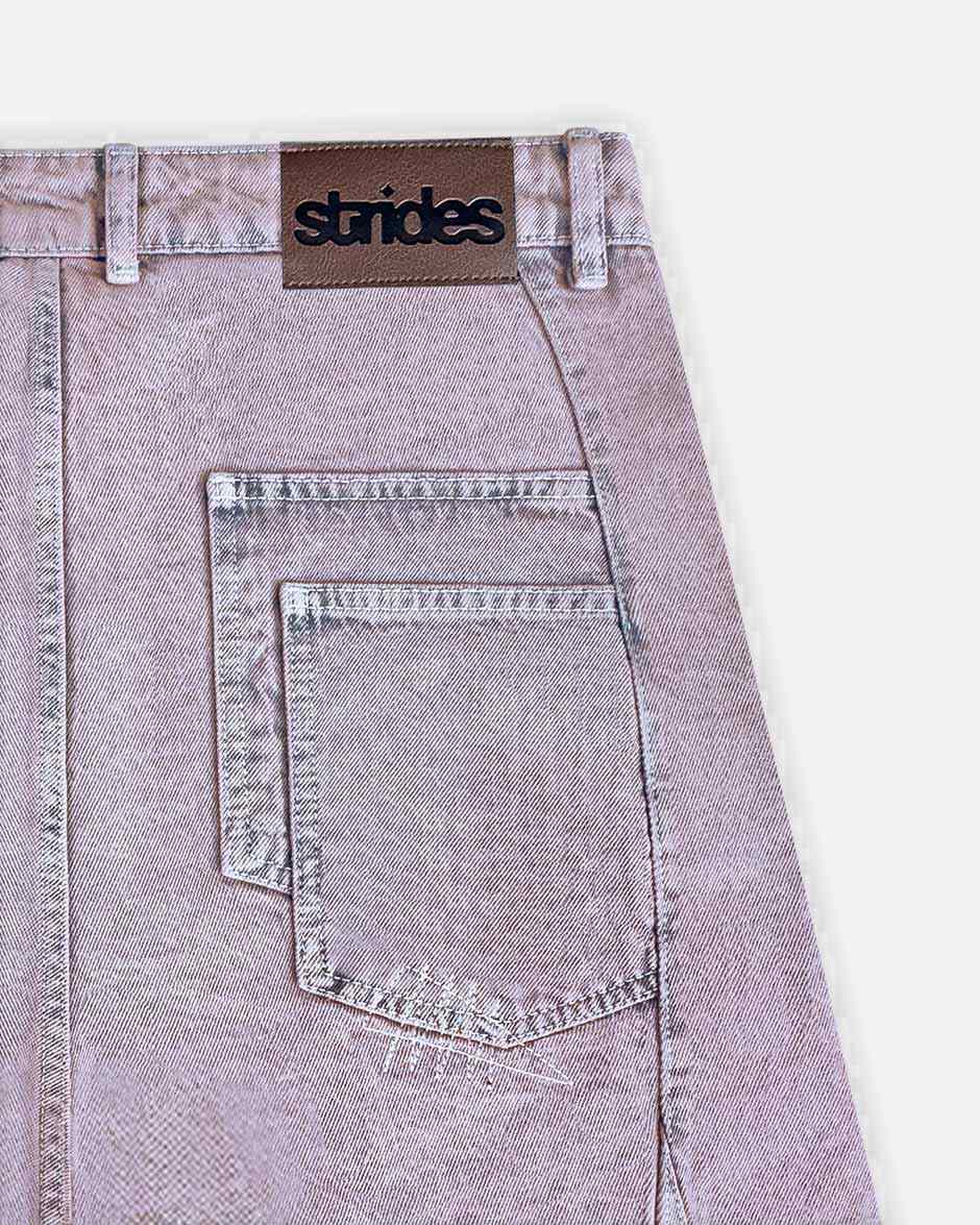 Carpenter Split Jorts Acid Pink, back view on a light grey background