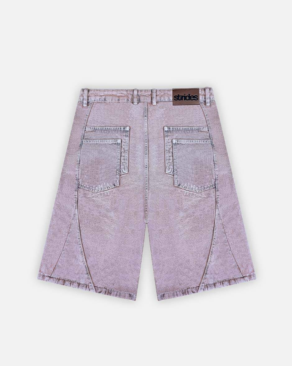 Carpenter Split Jorts Acid Pink, back view on a light grey background
