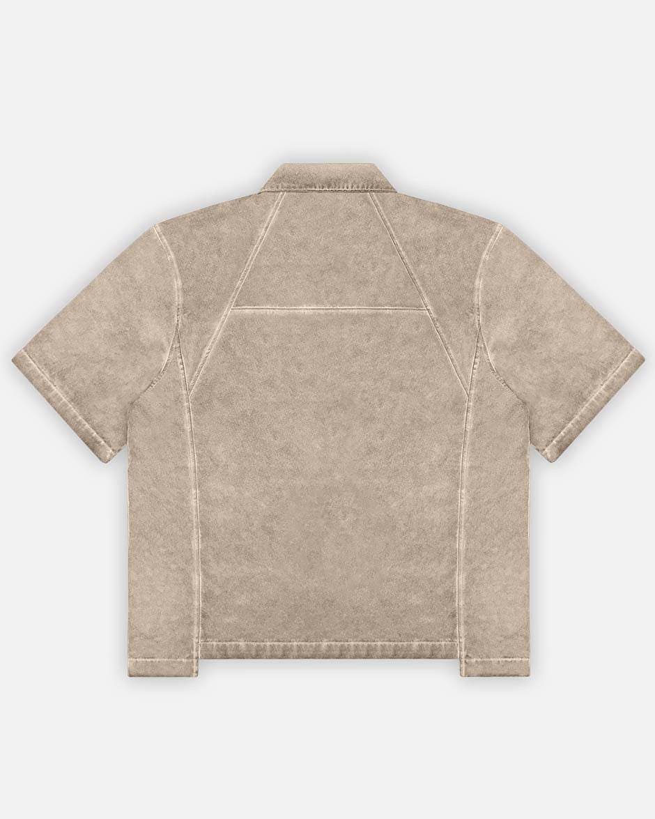 Ranger Shirt Beige Oil Wash, back view on a light grey background