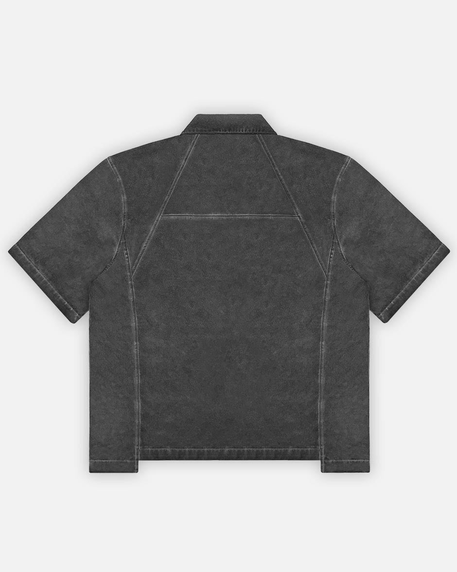 Ranger Shirt Black Oil Wash, back view on a light grey background