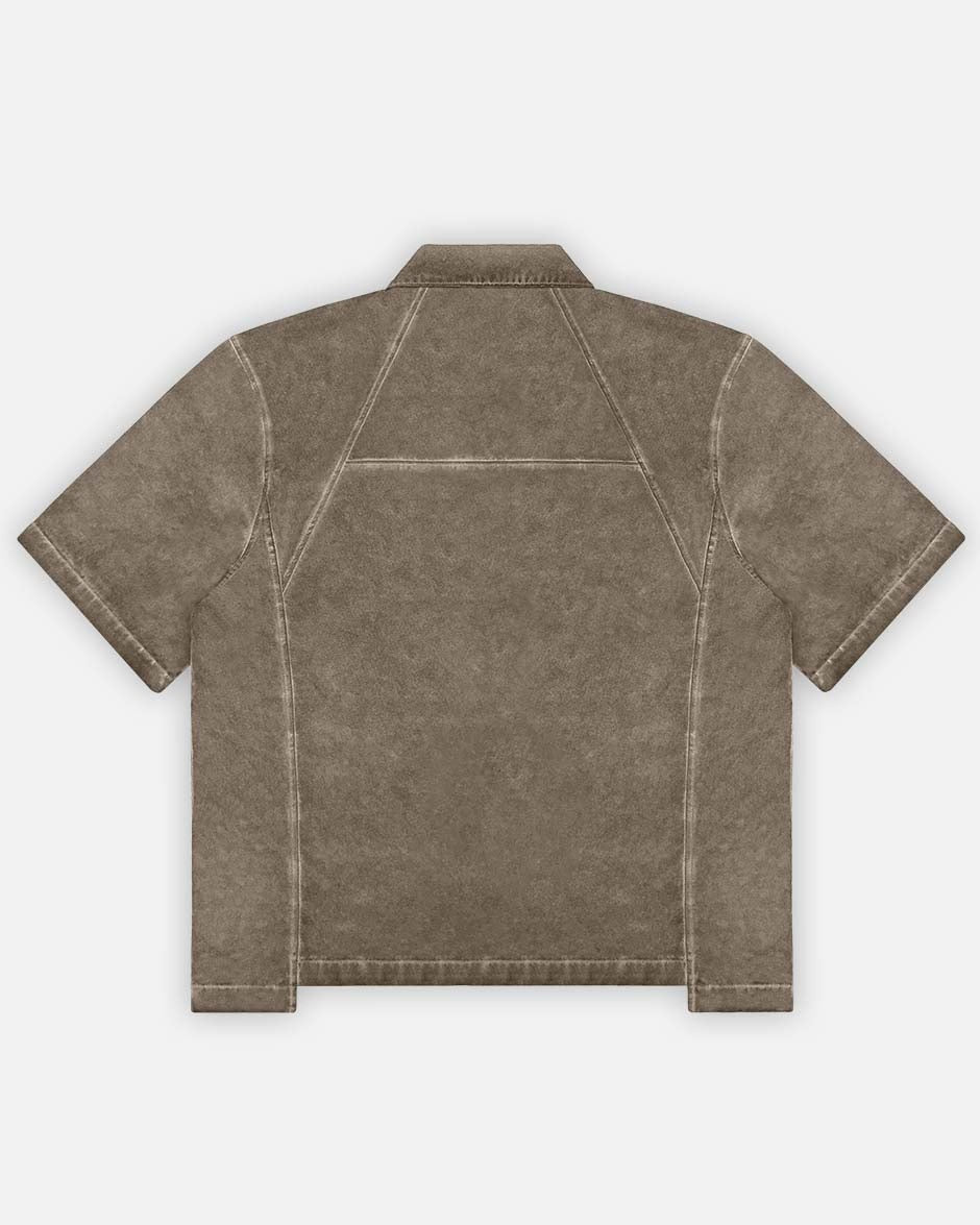 Ranger Shirt Brown Oil Wash, back view on a light grey background
