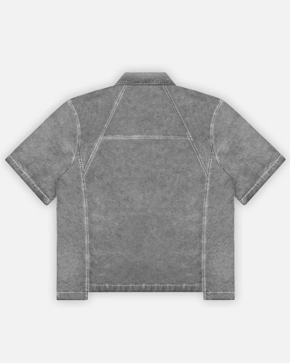 Ranger Shirt Grey Oil Wash, back view on a light grey background