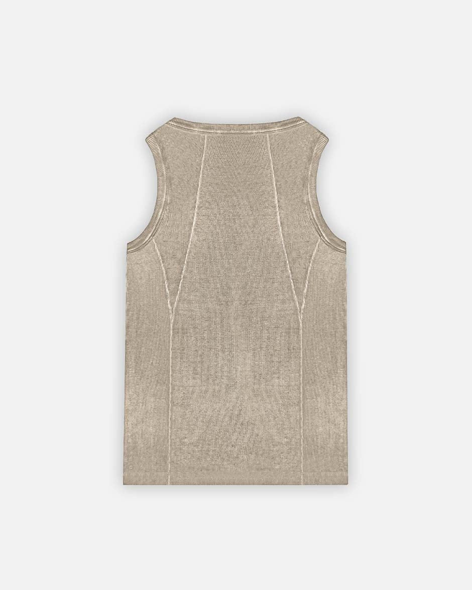 Line Tank Top Beige Oil Wash, back view on a light grey background