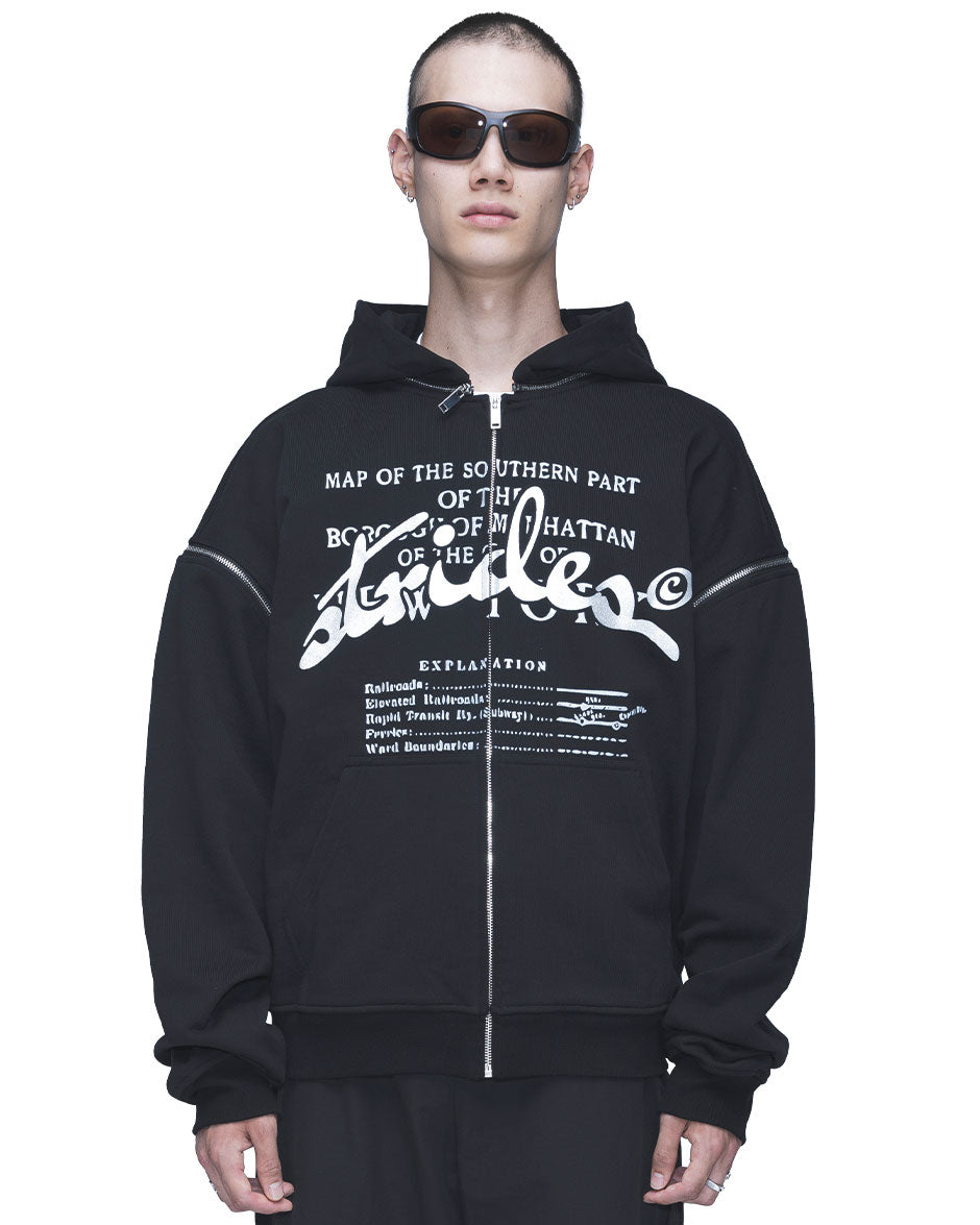 Detachable Concrete Zip Hoodie Black