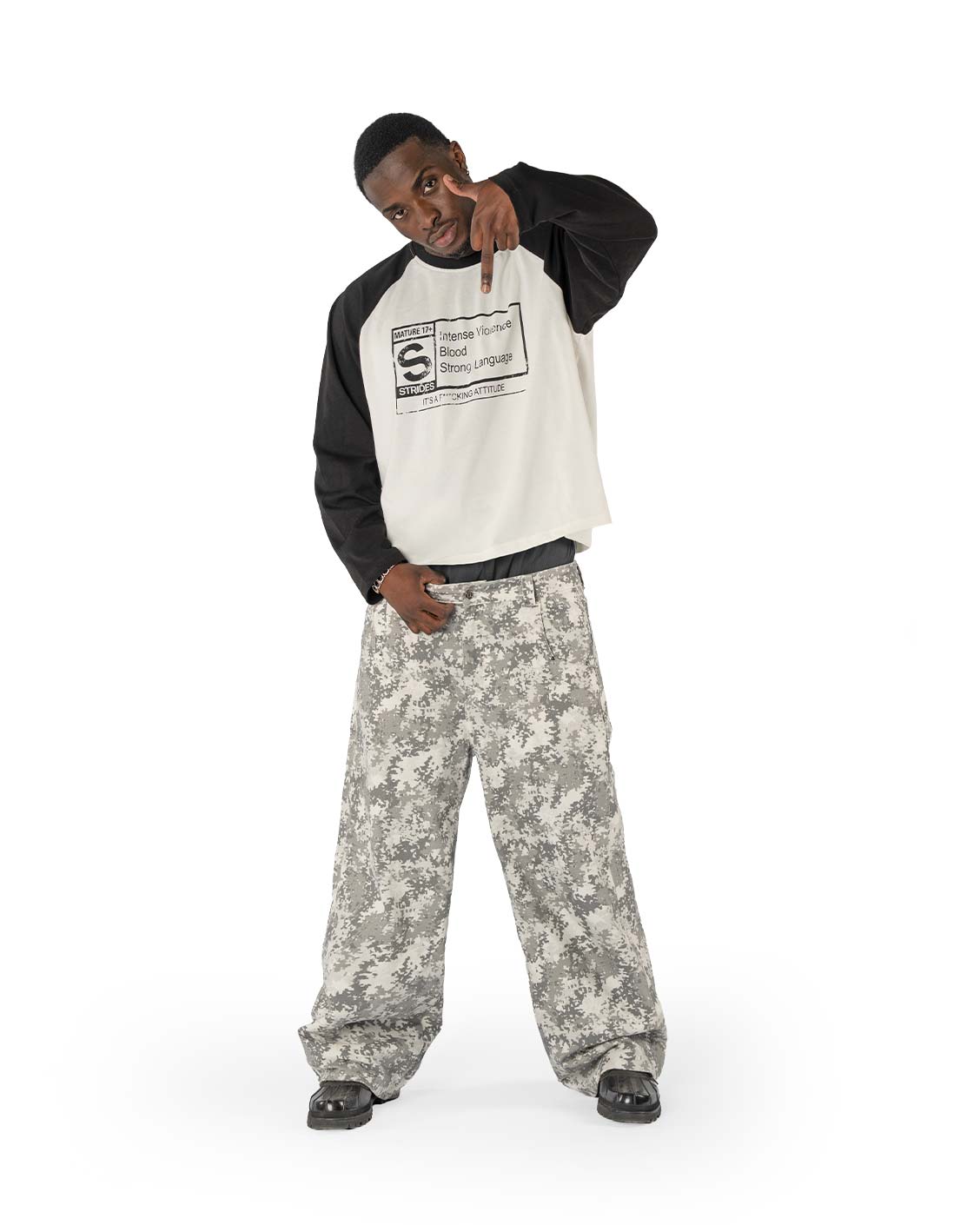 Camou Wide-Leg Jeans, Snow Camou Denim | Strides JP