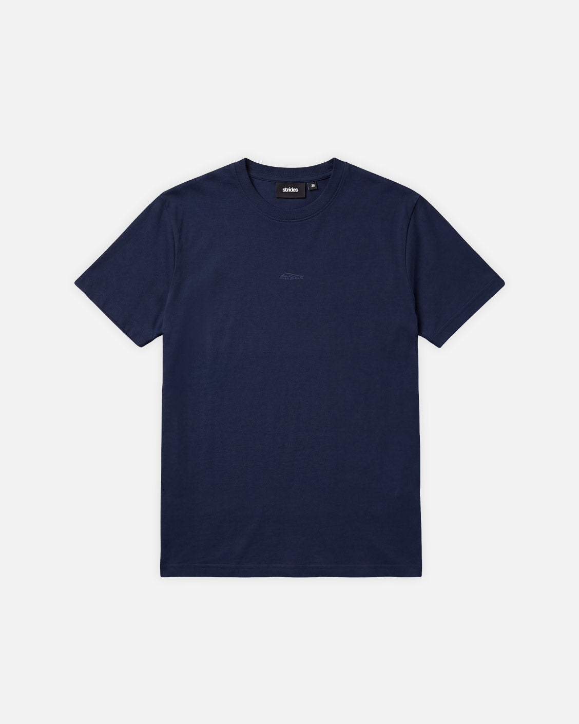 Slim Tee Navy, flat lay, front view on a light grey background