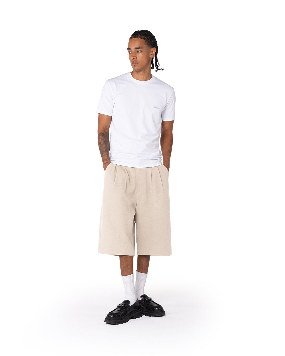 Tailored Pleat Shorts Beige