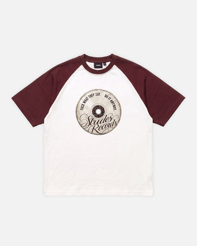 Record Label Tee, flat lay, front view on a light grey background