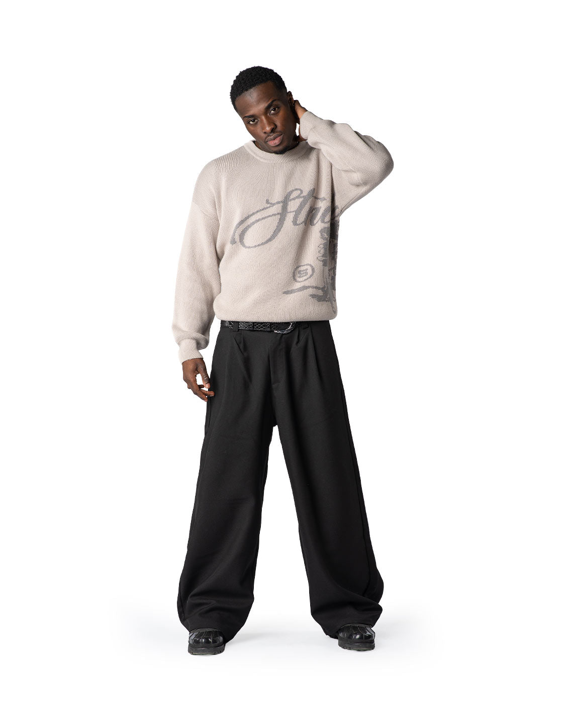 Jacquard Knit Sweater, Echoes Light Grey | Strides JP