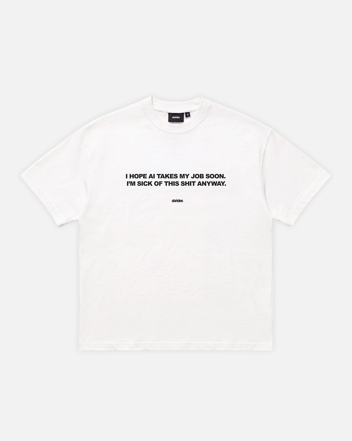 Replaced By AI Tee, flat lay, front view on a light grey background