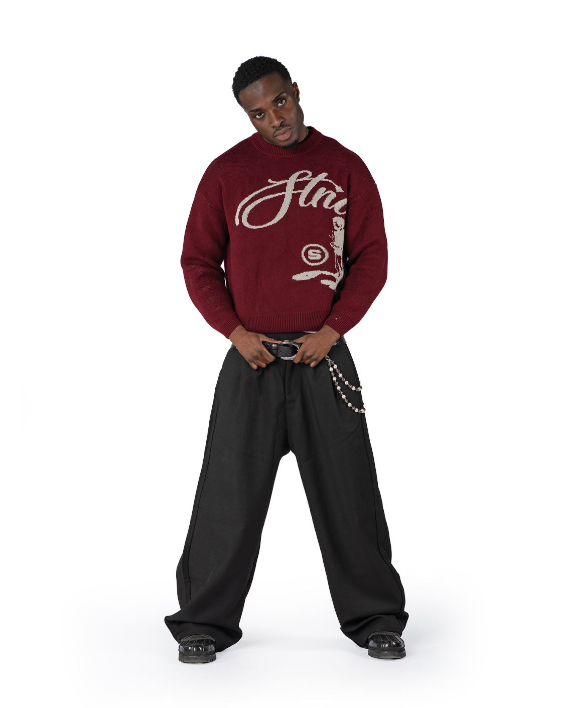 Jacquard Knit Sweater, Echoes Bordeaux | Strides JP