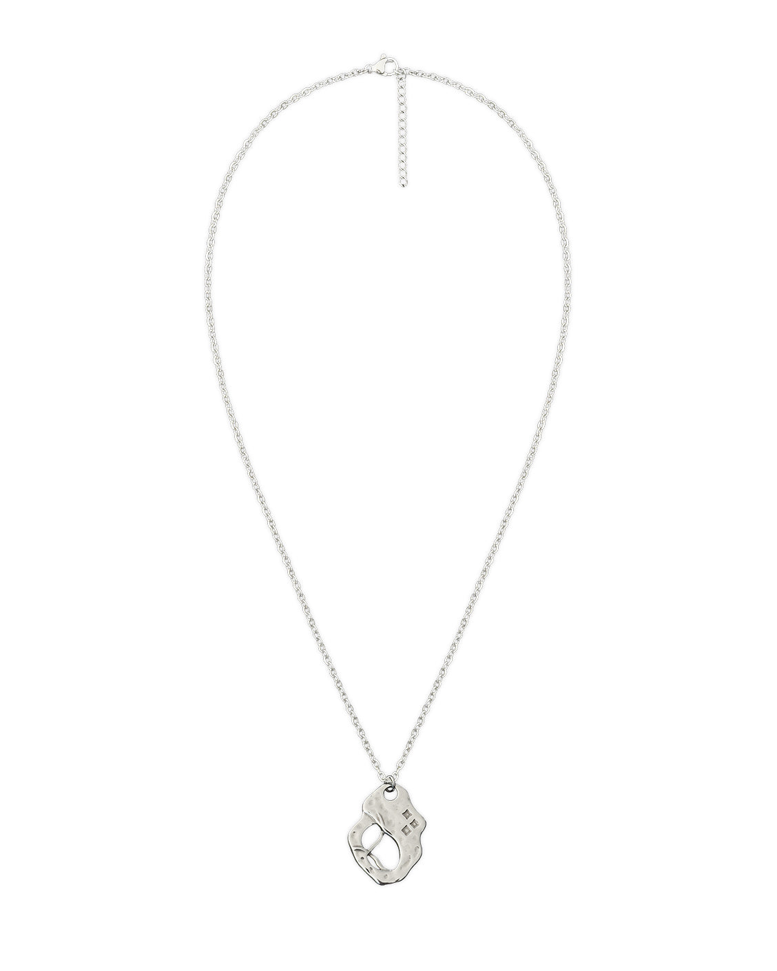 Silver necklace with a unique pendant on a white background