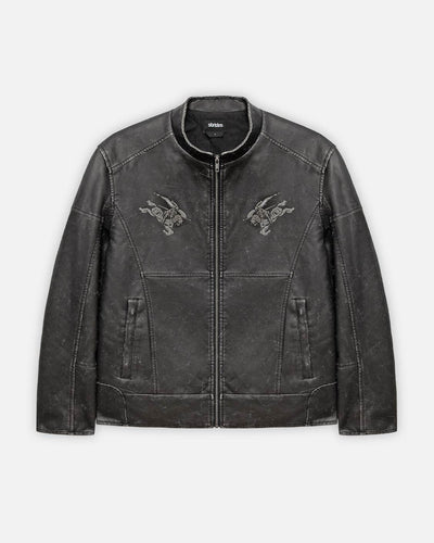 Biker Leather Jacket Vintage Black