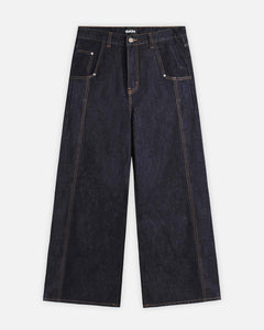 Dark blue jeans on a white background