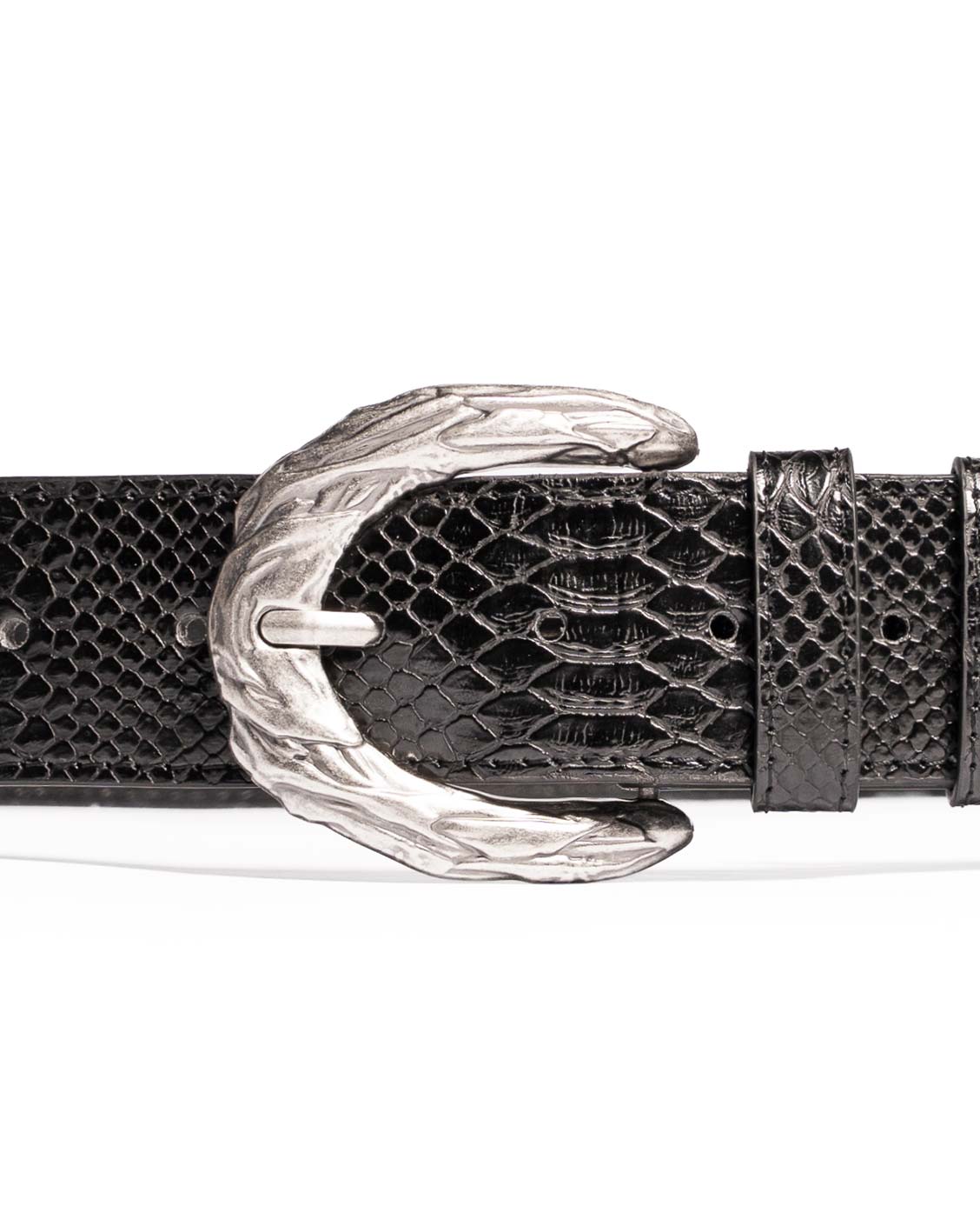 close up shot of bordeaux snake belt