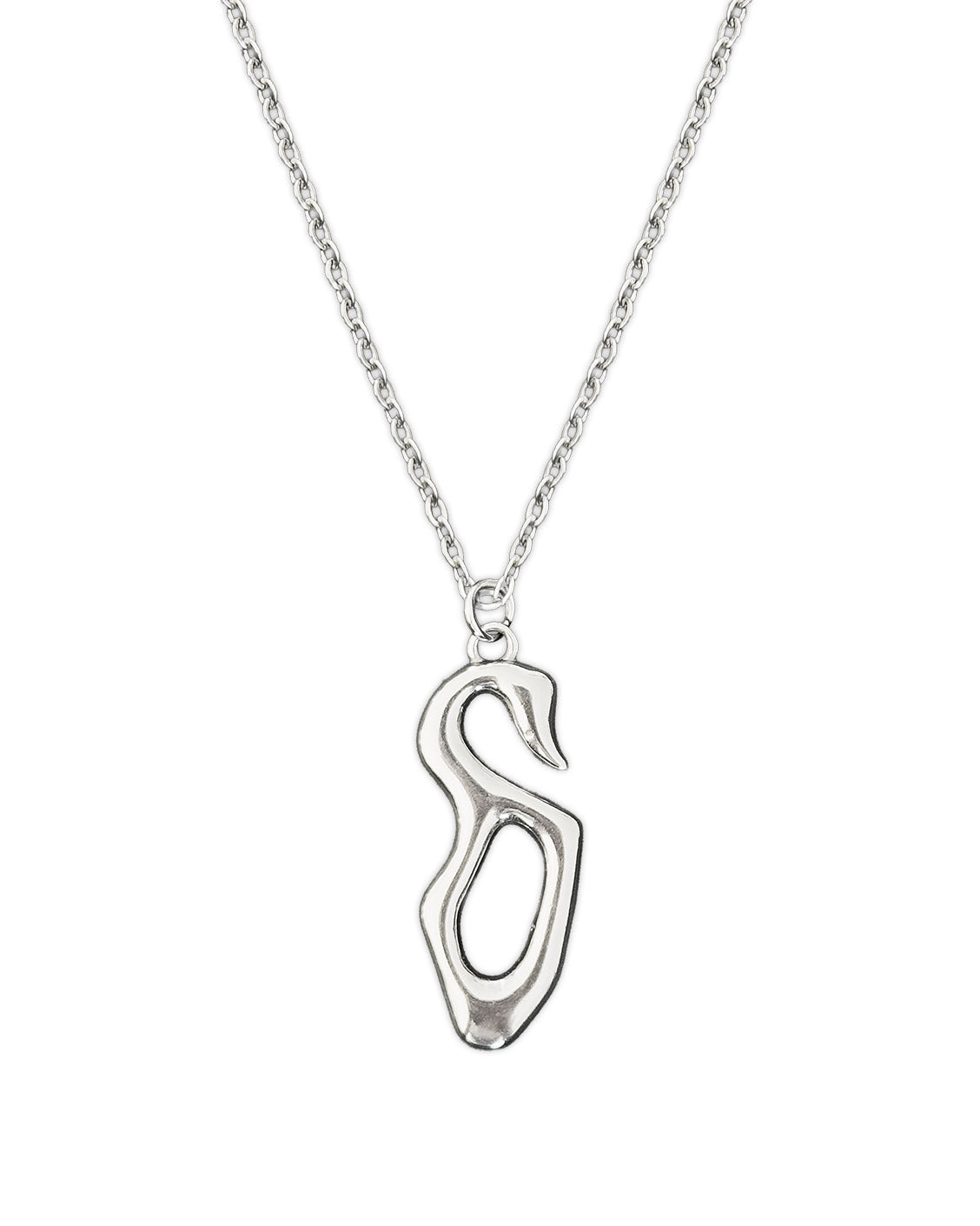 Silver necklace with a unique pendant on a white background